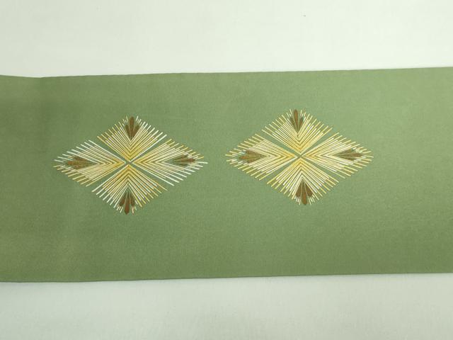 平和屋本店●希少 人間国宝 福田喜重 刺繍 塩瀬 九寸名古屋帯 菱松文 金糸 逸品 DZAB0726kh5