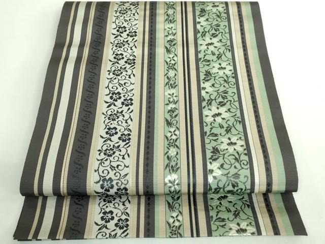 平和屋着物●極上 本場筑前博多織 八寸名古屋帯 花唐草間道 逸品 DZAB0733kh5