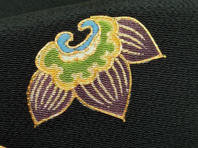 平和屋着物●極上 銀座越後屋 九寸名古屋帯 駒刺繍 宝尽くし 黒地 金糸 鬼しぼ縮緬 逸品 DZAB0746kh5