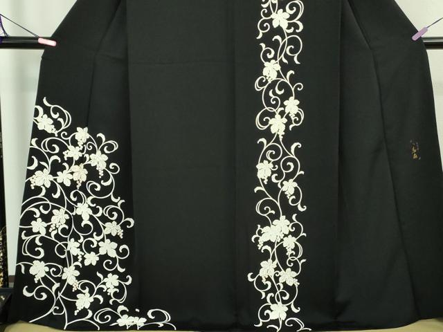 平和屋本店■極上 きもの志麻 岩下志麻ブランド 訪問着 駒刺繍 葡萄唐草文 黒地 金彩 逸品 DZAB0757kh5