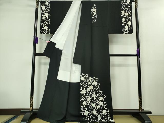 平和屋本店■極上 きもの志麻 岩下志麻ブランド 訪問着 駒刺繍 葡萄唐草文 黒地 金彩 逸品 DZAB0757kh5