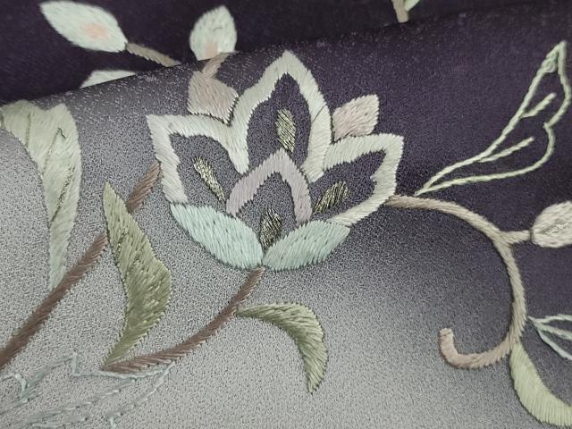平和屋本店■極上 訪問着・長襦袢(無双仕立て)セット 総刺繍 花唐草文 暈し染め 銀糸 京都きもの友禅扱い 逸品 DZAB0759kh5