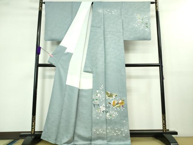 平和屋本店■極上 人間国宝・羽田登喜男 訪問着 鴛鴦花文 たたき染め 逸品 DZAB0765kh5