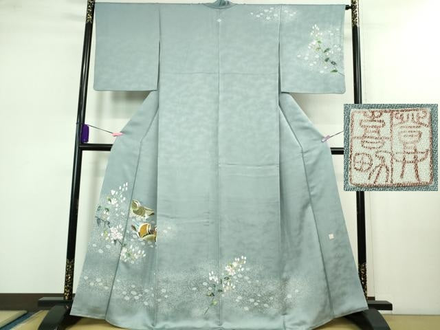 平和屋本店■極上 人間国宝・羽田登喜男 訪問着 鴛鴦花文 たたき染め 逸品 DZAB0765kh5