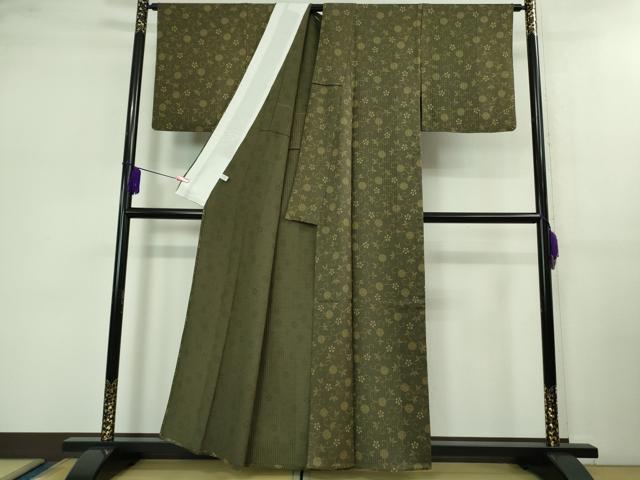 平和屋本店▽極上 キモノデザイナー 斉藤上太郎 小紋 単衣 笹蔓緞子 反端付き 逸品 DZAB0768kh5