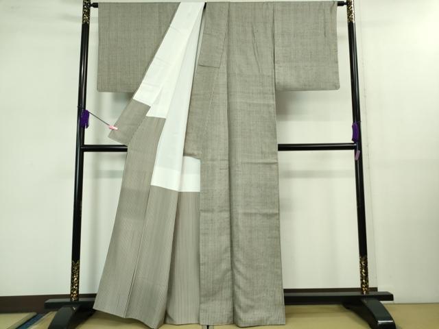 平和屋本店■極上 石川県指定無形文化財 牛首紬 白山工房 手織り 手織 縞 証紙付き 逸品 DZAB0814kh5
