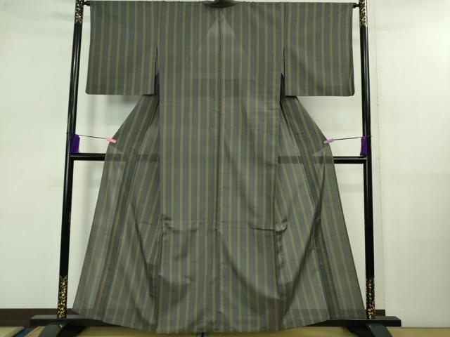平和屋本店*極上 夏物 石川県指定無形文化財 夏牛首紬 白山工房 手織り 縞 逸品 DZAB0815kh5