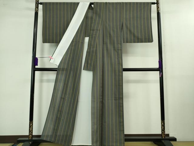 平和屋本店*極上 夏物 石川県指定無形文化財 夏牛首紬 白山工房 手織り 縞 逸品 DZAB0815kh5