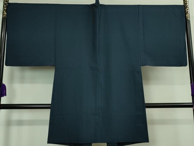 平和屋着物∞極上 男性 長羽織 単衣 お召地 色無地 青藍色 逸品 DZAB0832kh5