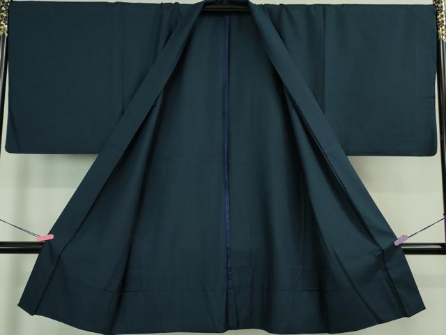 平和屋着物∞極上 男性 長羽織 単衣 お召地 色無地 青藍色 逸品 DZAB0832kh5