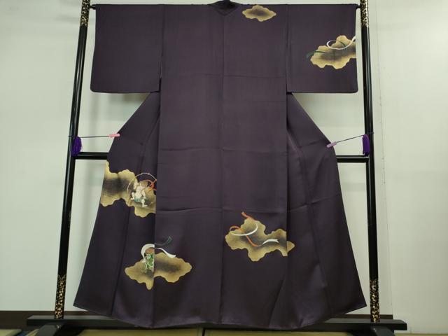 平和屋本店■極上 訪問着 風神雷神 紫紺色地 金彩 反端付き 逸品 DZAB0860kh5