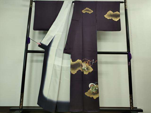 平和屋本店■極上 訪問着 風神雷神 紫紺色地 金彩 反端付き 逸品 DZAB0860kh5