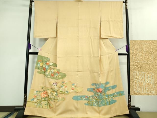 平和屋本店■極上 野口真造 大彦二代目 江戸染繍友禅 色留袖 刺繍 竹垣花文 浅黄色地 金糸 逸品 DZAB0866kh5