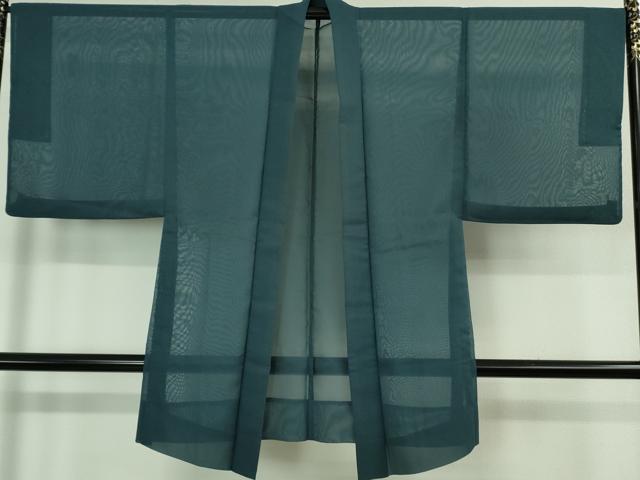 平和屋本店■極上 男性 色無地 アンサンブル 長羽織 紗 着物:薄花色×長羽織:藍色 逸品 DZAB0870kh5