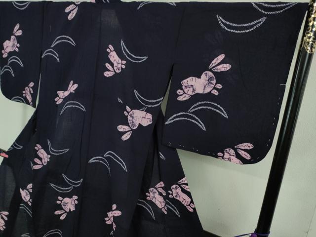 平和屋着物∴極上 夏物 浴衣 有松鳴海絞り 飛兎 うさぎ 紺色地 綿 逸品 未使用 DZAB0879kh5