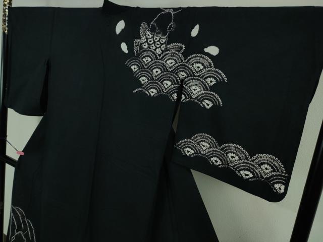 平和屋着物■極上 夏物 浴衣 有松鳴海絞り 鯉の滝登り 黒地 綿 逸品 DZAB0884kh5