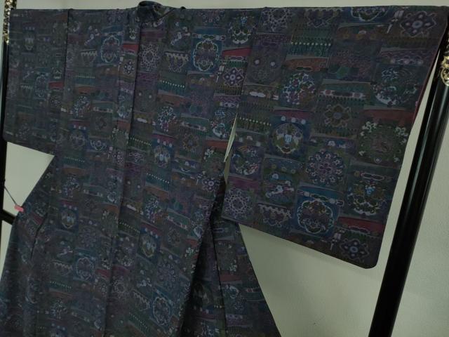 平和屋本店■極上 前田仁仙 仁仙更紗 小紋 仁仙花布 反端付き 逸品 DZAB0885kh5