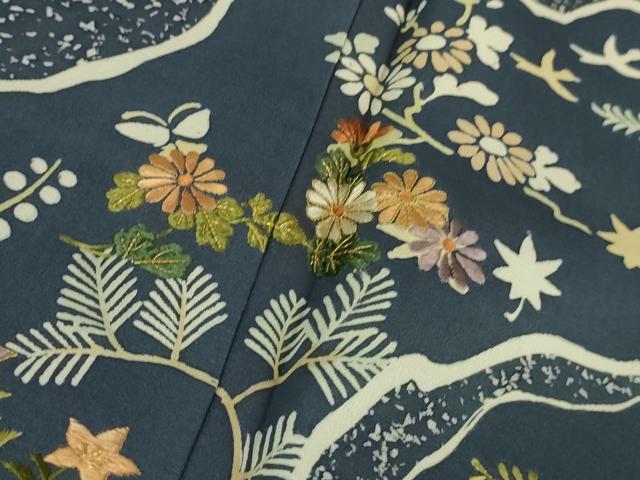 平和屋本店■極上 創業460年・千總 訪問着 刺繍 道長草花文 薄花色地 金糸 逸品 未使用 DZAB0888kh5