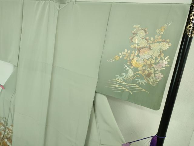 平和屋本店■極上 金彩友禅 卓越技能者・名工・和田光正 訪問着 花車 花籠 柳鼠色地 暈し染め 金銀彩 逸品 未使用 DZAB0891kh5