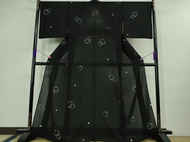 平和屋着物*極上 夏物 小紋 紬地 絞り染め 輪重ね 黒地 逸品 DZAB0898kh5
