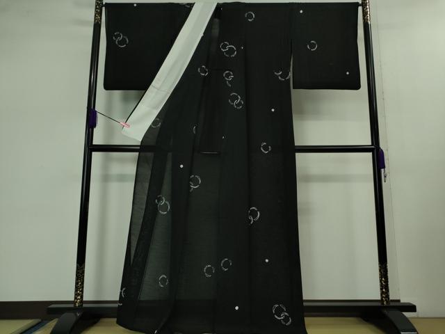 平和屋着物*極上 夏物 小紋 紬地 絞り染め 輪重ね 黒地 逸品 DZAB0898kh5