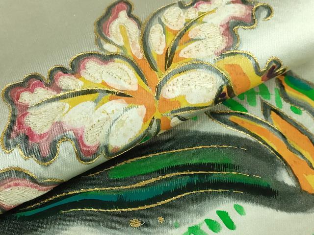 平和屋本店■超希少 染彩芸術の巨匠 皆川月華 太鼓柄袋帯 手描き 刺繍 枝花文 金銀糸 逸品 DZAB0948kh5