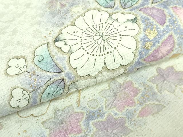 平和屋着物●極上 越後十日町の一流染匠 桐屋・翠山工房 太鼓柄袋帯 辻が花 金彩 銀通し地 逸品 DZAB0949kh5