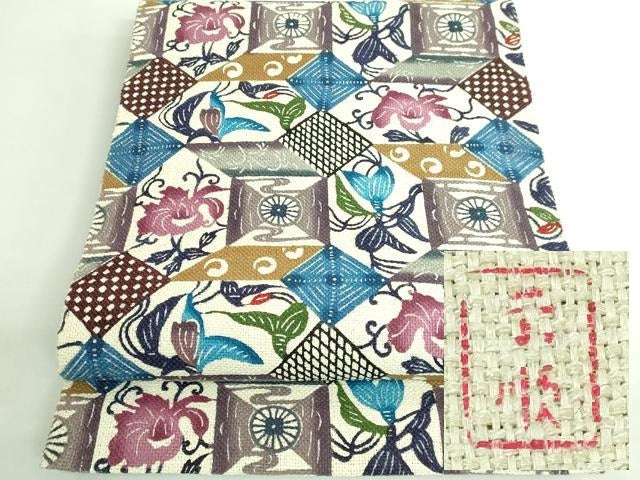平和屋本店*最高級 夏物 城間栄順 本場琉球紅型 八寸名古屋帯 紙布 逸品 DZAB0978kh5