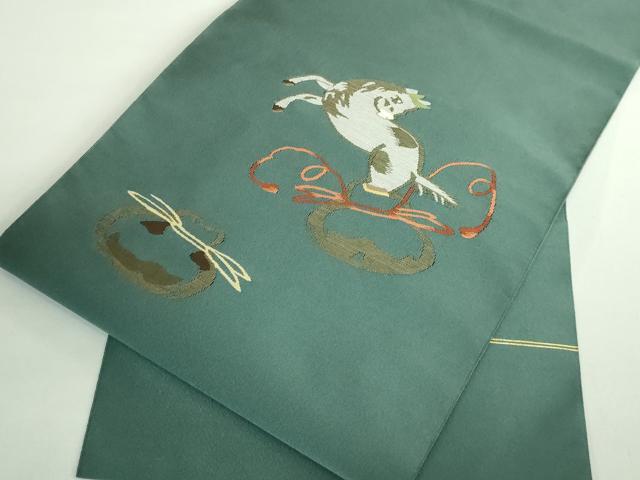 平和屋着物●極上 爪掻き本綴れ 八寸名古屋帯 瓢箪 馬 革色地 逸品 DZAB0990kh5