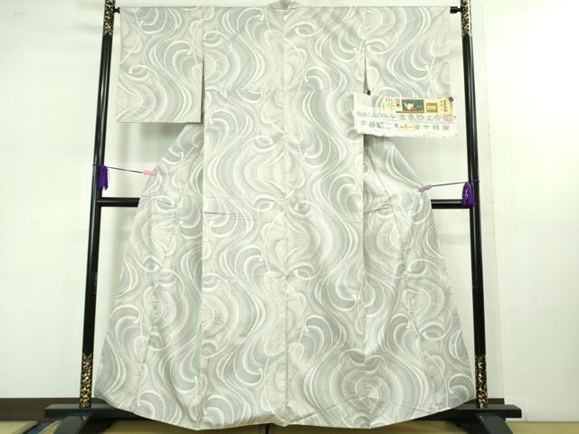 平和屋本店■極上 本場大島紬 白大島紬 桑原織物 二代目 桑原啓之介 7マルキ 片羽白絣 海流 証紙付き 逸品 DZAB1017kh5