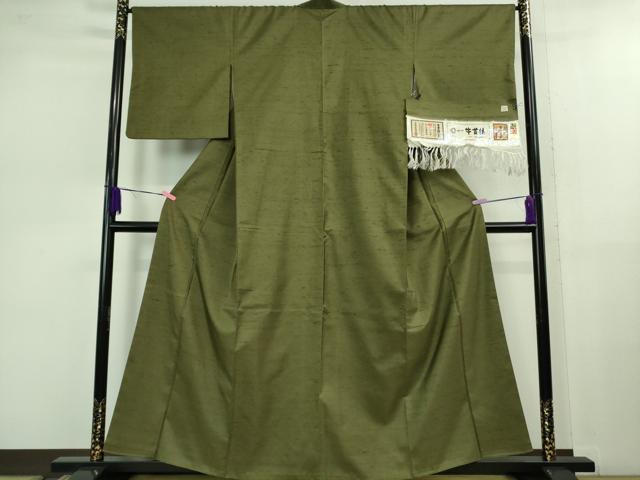 平和屋着物●極上 石川県指定無形文化財 牛首紬 白山工房 手織り 色無地 藍媚茶色 やまと金ラベル 証紙付き 逸品 DZAB1023kh5