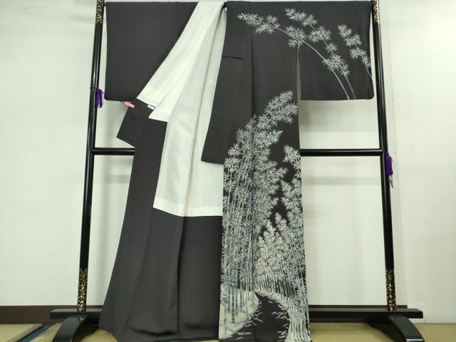 平和屋本店■極上 十日町友禅作家 林静穂 訪問着 竹林 青褐色地 逸品 DZAB1029kh5