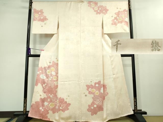 平和屋本店■極上 創業460年・千總 訪問着 草花文 桜色地 金彩 反端付き 逸品 DZAB1033kh5