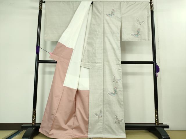 平和屋本店■極上 都喜ヱ門 本場大島紬 白大島 訪問着 舞蝶文 藤絹織物謹製 逸品 未使用 DZAB1049kh5
