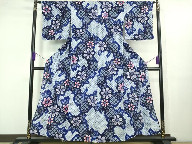 平和屋着物∴極上 夏物 浴衣 有松鳴海絞り 団扇 うちわ 草花文 綿 逸品 DZAB1052kh5