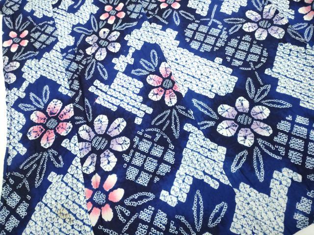 平和屋着物∴極上 夏物 浴衣 有松鳴海絞り 団扇 うちわ 草花文 綿 逸品 DZAB1052kh5