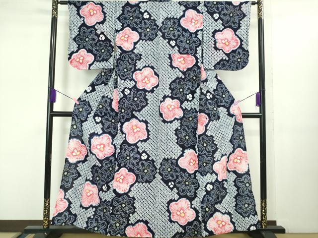 平和屋着物∴極上 夏物 浴衣 有松鳴海絞り 舞花文 綿 逸品 未使用 DZAB1055kh5