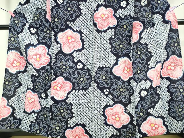 平和屋着物∴極上 夏物 浴衣 有松鳴海絞り 舞花文 綿 逸品 未使用 DZAB1055kh5