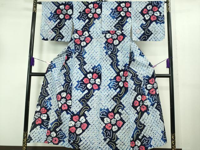 平和屋着物∴極上 夏物 浴衣 有松鳴海絞り 舞花文 綿 逸品 DZAB1057kh5