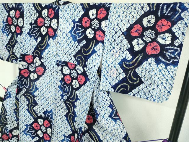 平和屋着物∴極上 夏物 浴衣 有松鳴海絞り 舞花文 綿 逸品 DZAB1057kh5