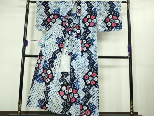 平和屋着物∴極上 夏物 浴衣 有松鳴海絞り 舞花文 綿 逸品 DZAB1057kh5