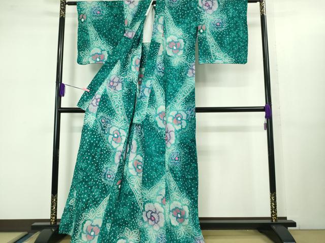 平和屋着物∴極上 夏物 浴衣 有松鳴海絞り 草花文 綿 ロング丈 逸品 DZAB1060kh5