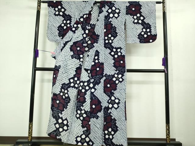 平和屋着物∴極上 夏物 浴衣 有松鳴海絞り 草花文 綿 ロング丈 逸品 DZAB1064kh5