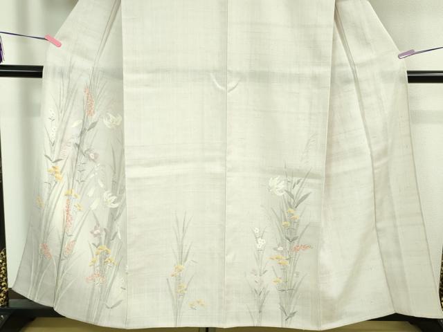 平和屋着物*極上 夏物 訪問着 生紬 手描き 草花文 桜色地 逸品 未使用 DZAB1103kh5