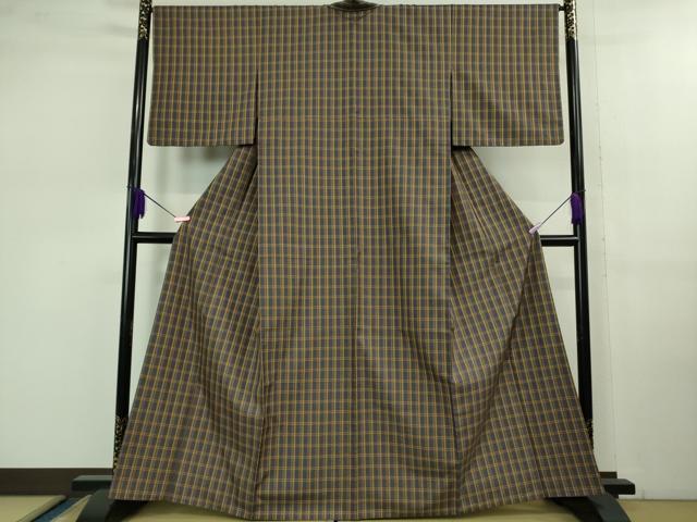 平和屋本店●極上 紬 市松綾織 格子 逸品 DZAB1105kh6