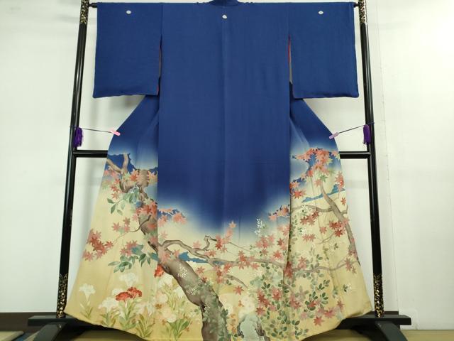 平和屋着物●極上 アンティーク 大正ロマン 色留袖 刺繍 楓菊花文 暈し染め 金彩 逸品 DZAB1113kh5