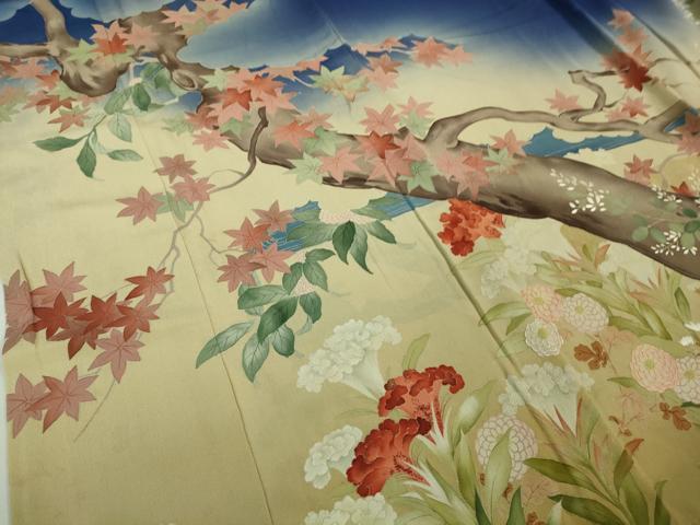 平和屋着物●極上 アンティーク 大正ロマン 色留袖 刺繍 楓菊花文 暈し染め 金彩 逸品 DZAB1113kh5