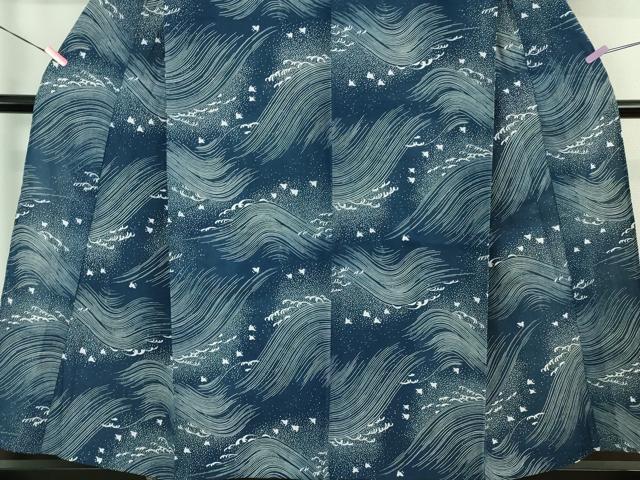 平和屋着物∴極上 夏物 竺仙 綿 浴衣 立波に千鳥 逸品 DZAB1116kh5