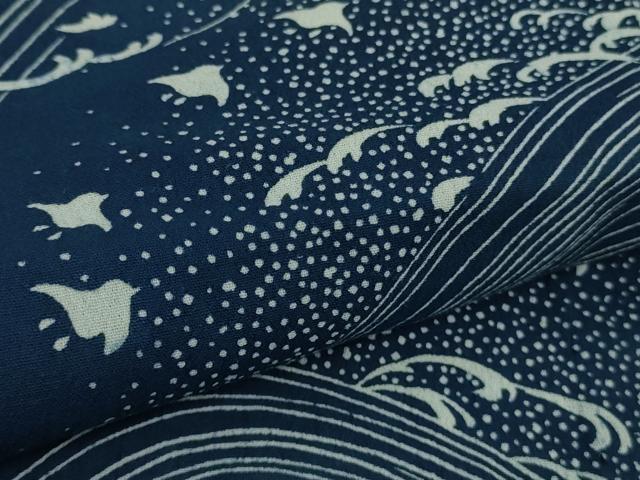 平和屋着物∴極上 夏物 竺仙 綿 浴衣 立波に千鳥 逸品 DZAB1116kh5
