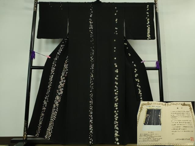 平和屋本店■極上 山口静樹 山口美術織物 訪問着 御衣 錦繍 総刺繍 花間道 黒地 冊子付き 逸品 DZAB1122kh5